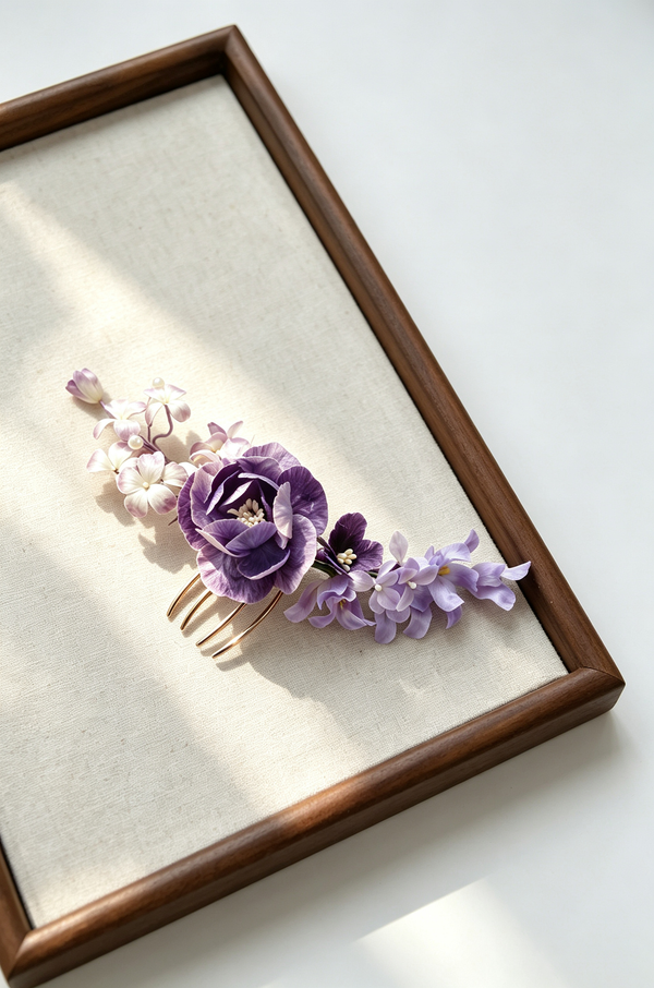 Camellia & Iris Velvet Flower Comb — view 1