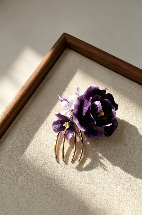 Peony & Iris Velvet Flower Comb — view 1