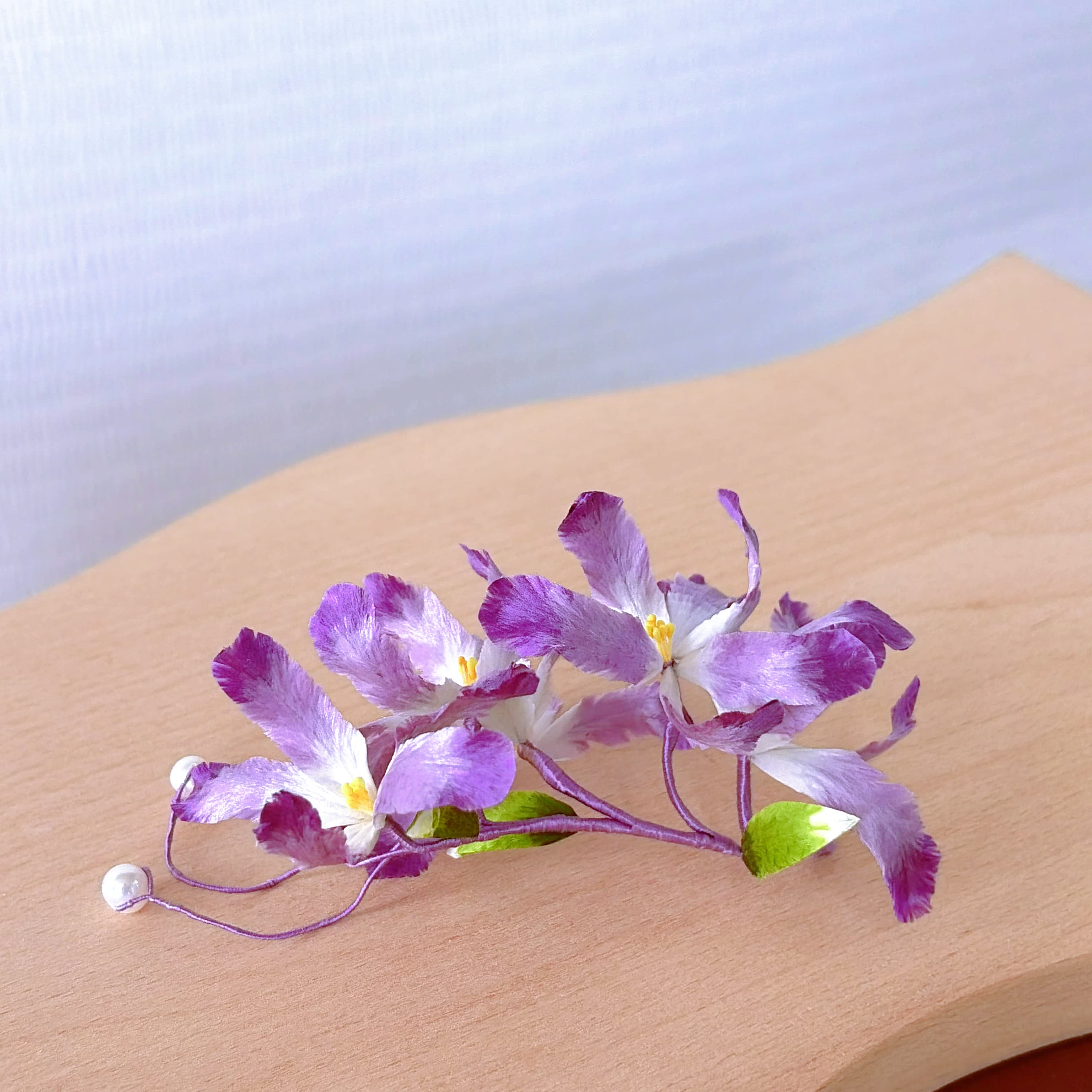 Oriental Handcrafted Iris Velvet Flower, 100% Silk Traditional Craft Hair Decor for Daily & Party Wear