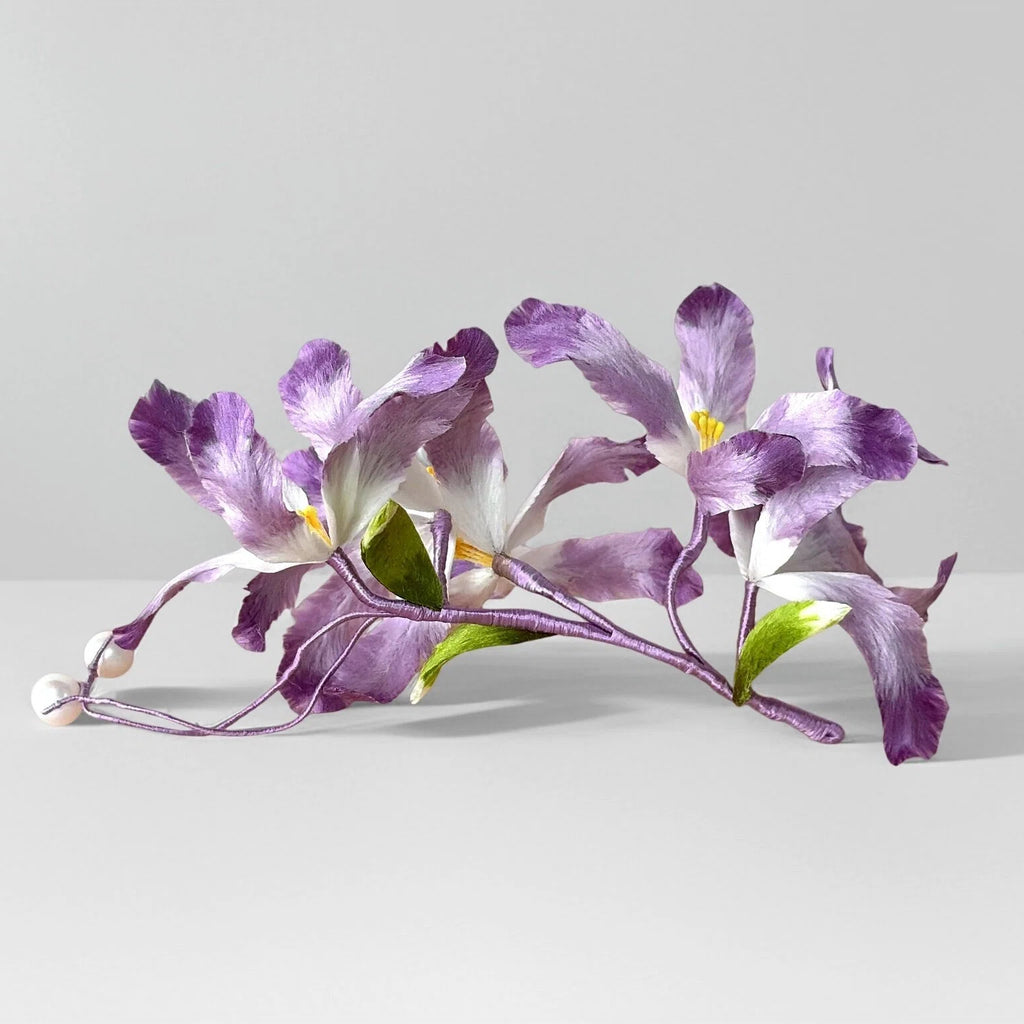 Oriental Handcrafted Iris Velvet Flower, 100% Silk Traditional Craft Hair Decor for Daily & Party Wear