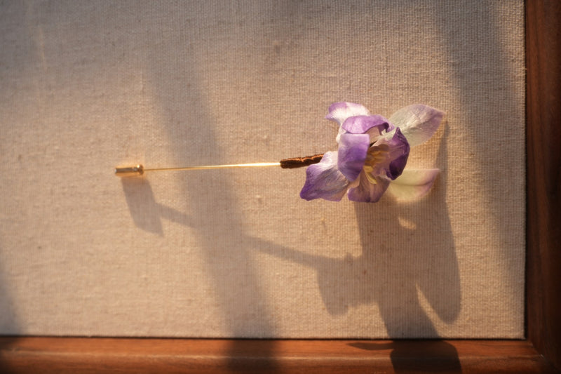 Purple Iris Velvet Flower Brooch & Hair Clip craft detail